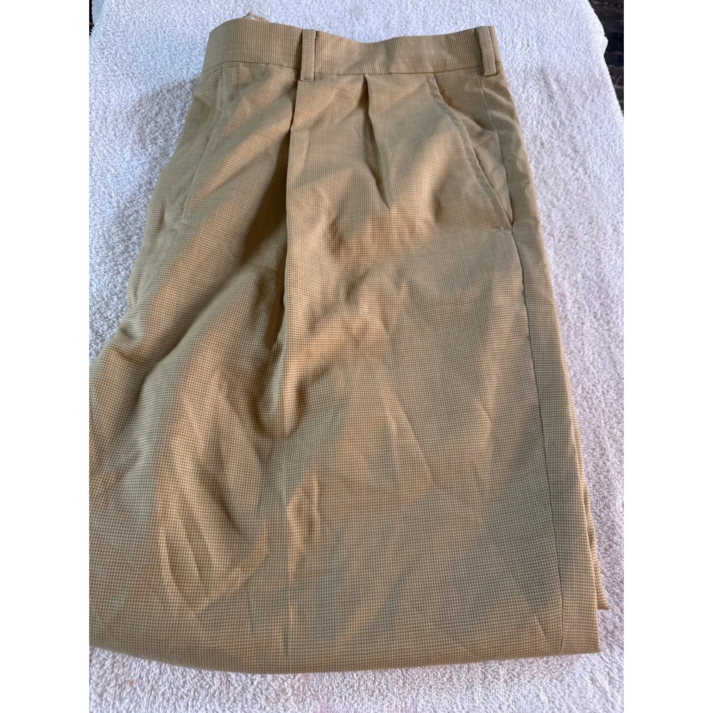 Peter Millar Tan Micro Houndstooth Pleated Dress Pants Size 42 USA Mens Slacks